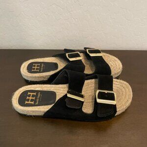 Haute Hippie Black Suede Sandals With Gold Buckles Size 8M EUC